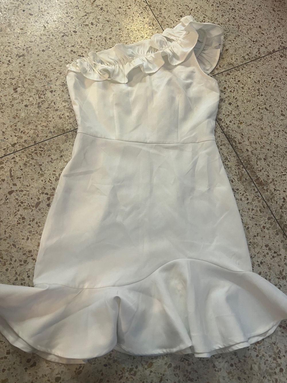 TCEC White One-Shoulder Ruffle-Hem Dress NWT